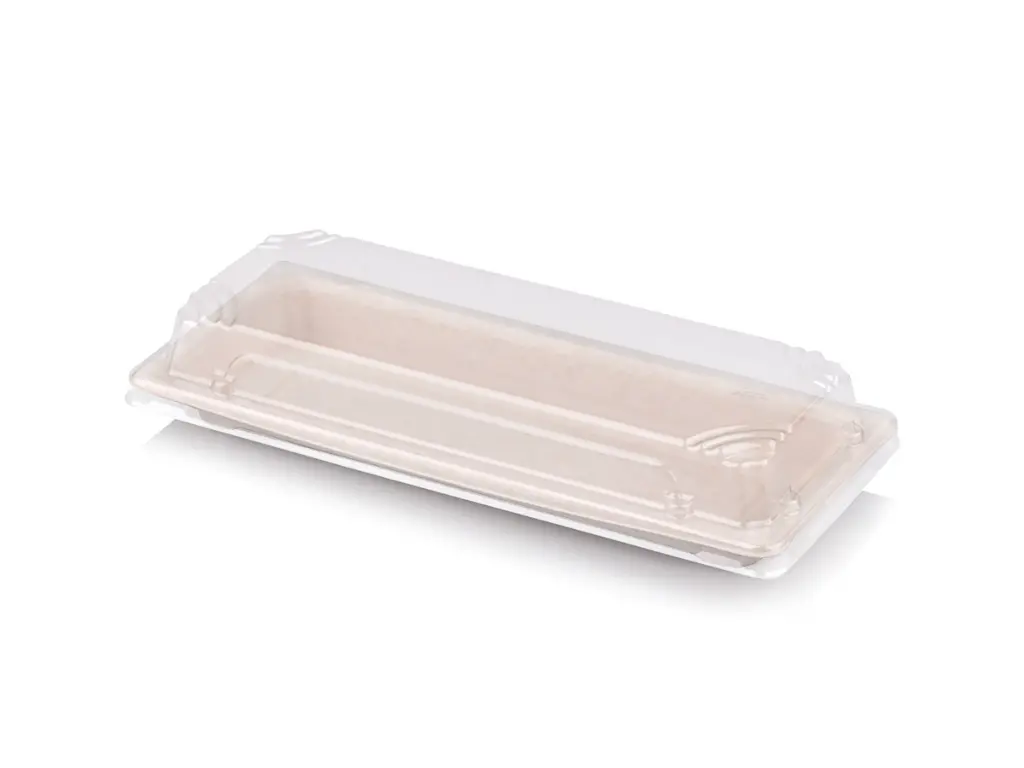 22cmx9.5cm Sugar Cane Small Sushi Tray (Earth) & Lid FOOD-SUTRY222.webp